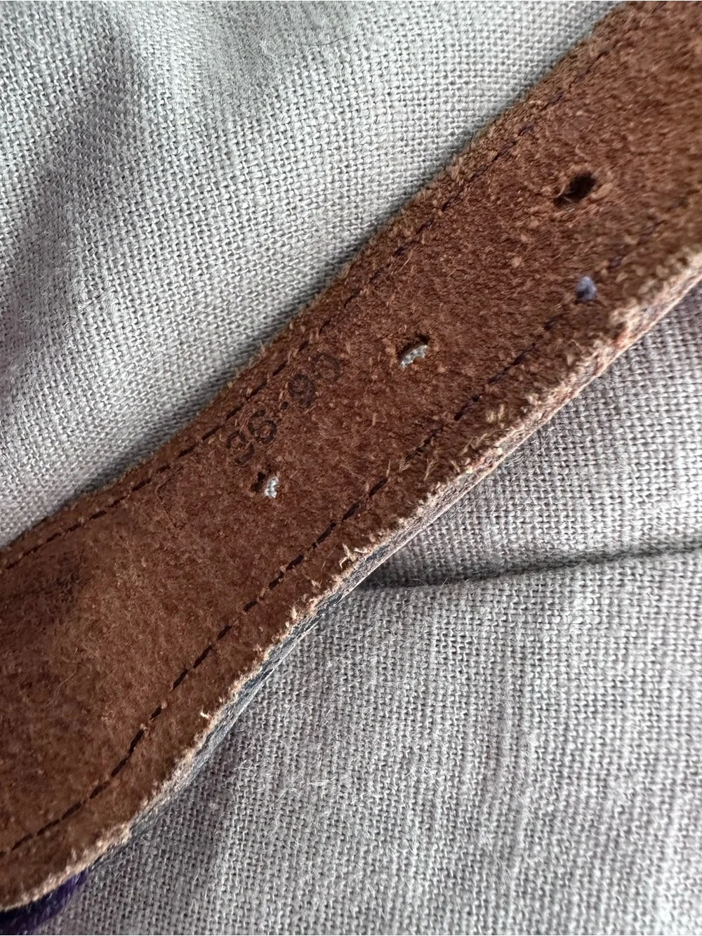 VINTAGE LEATHER CANVAS STRIPED BELT BRASS BUCKLE 34
